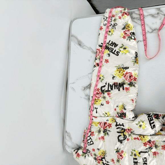 Guess x Brandalised Graphite by Banksy Print  Convertible Puffer Jacket Vest L - Picture 7 of 16